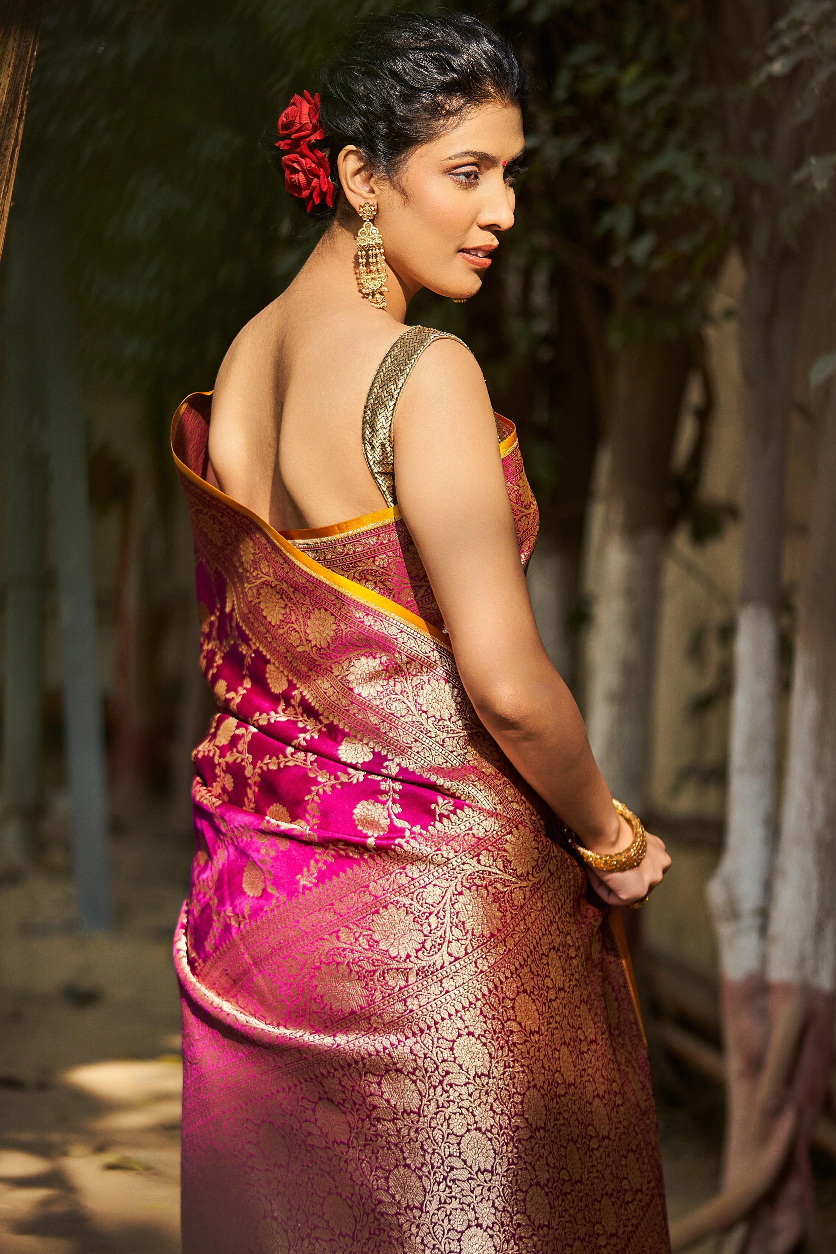 Sujatha Satin Mushru Silk Banarasi Saree with Allover Jaal