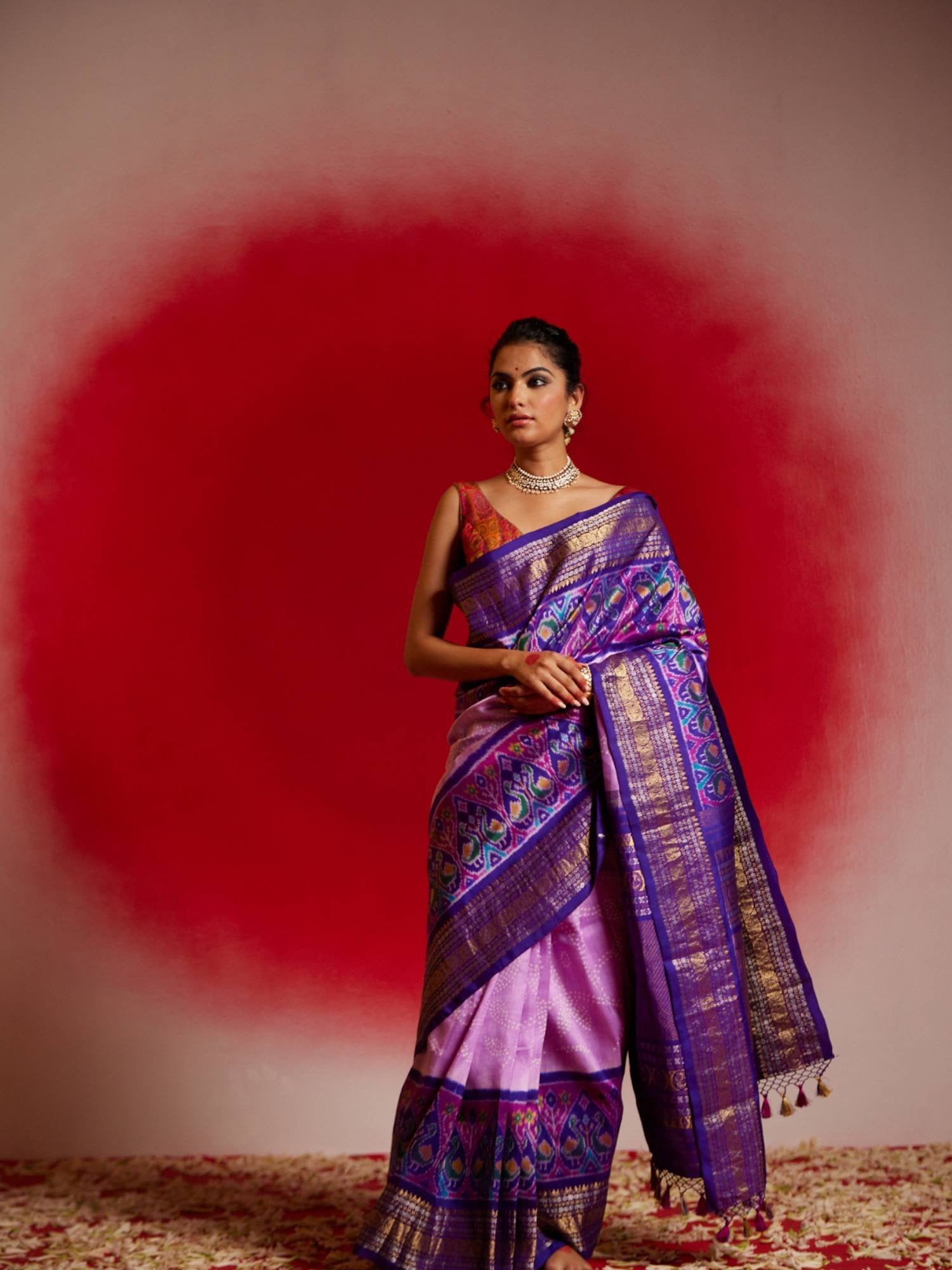 Tavishi (Fusion Kanchi Ikkat Bandhini Saree)