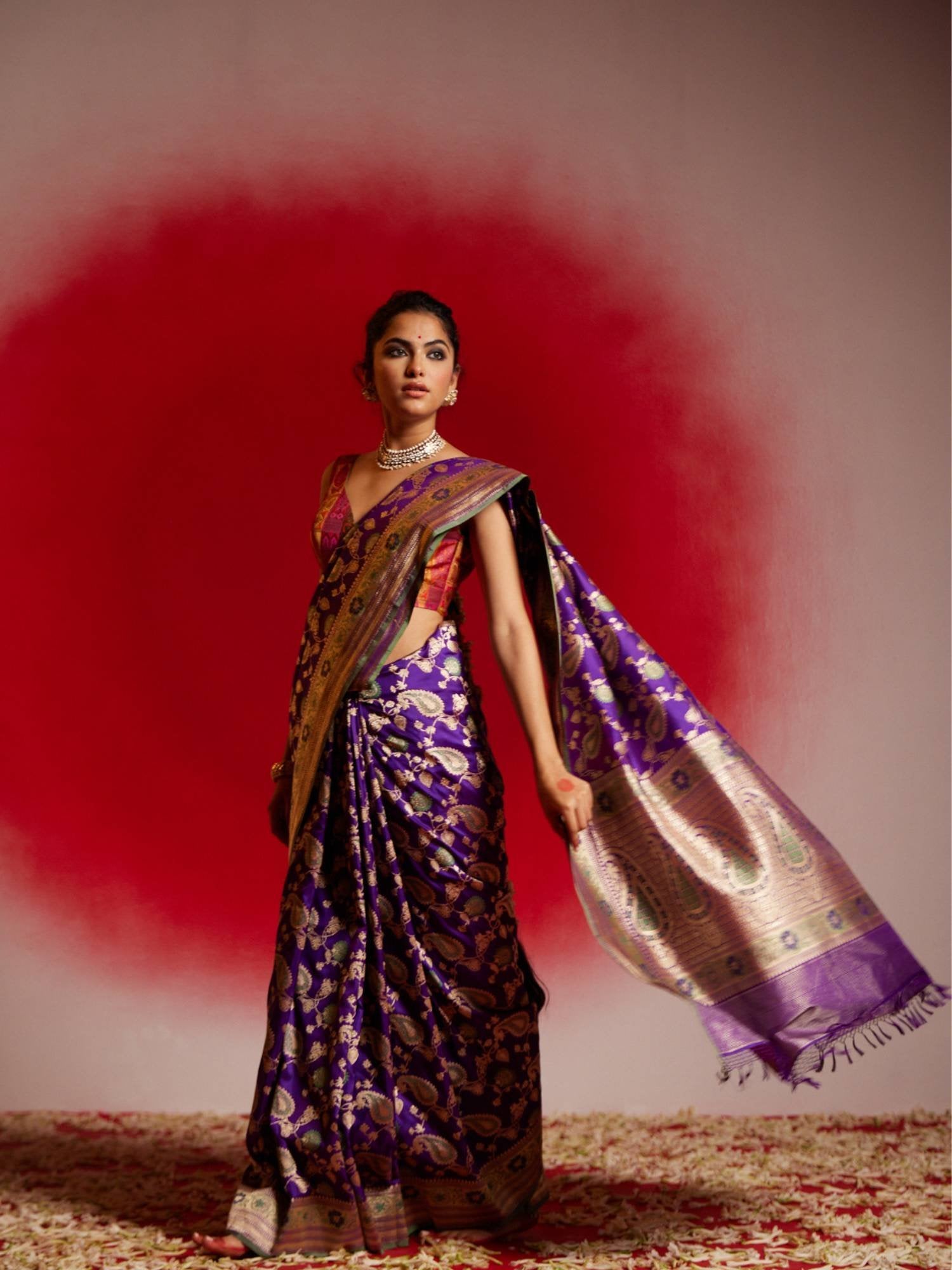 Sitara (Purple Katan Banarasi Jangla Saree)