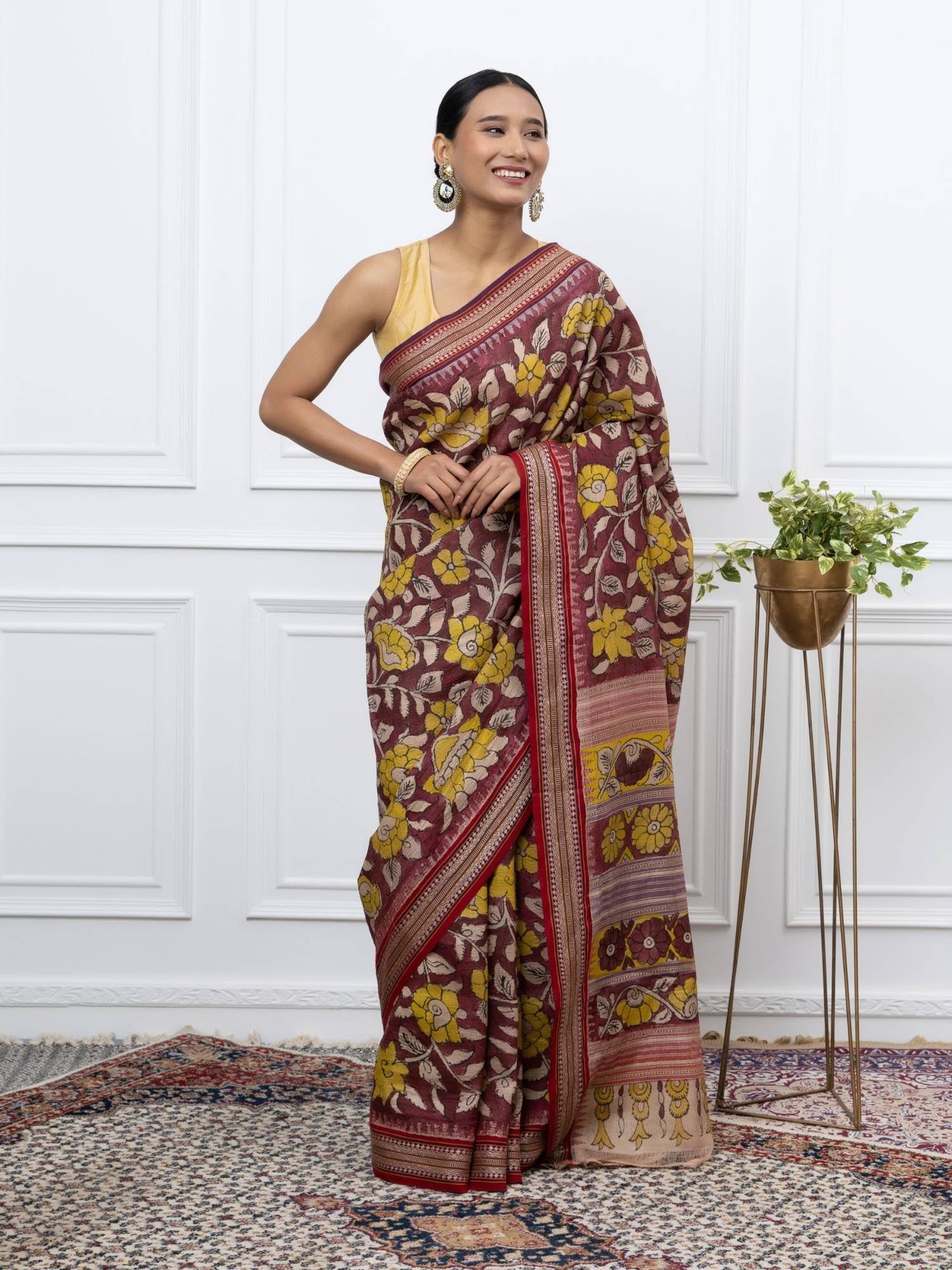 Mridula (Maroon Tussar Pen Kalamkari Saree)