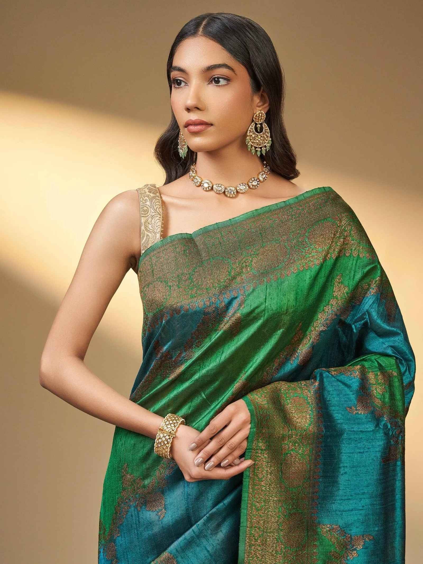 Moksha (Tussar Kadwa Rangkat Antique Zari Saree)