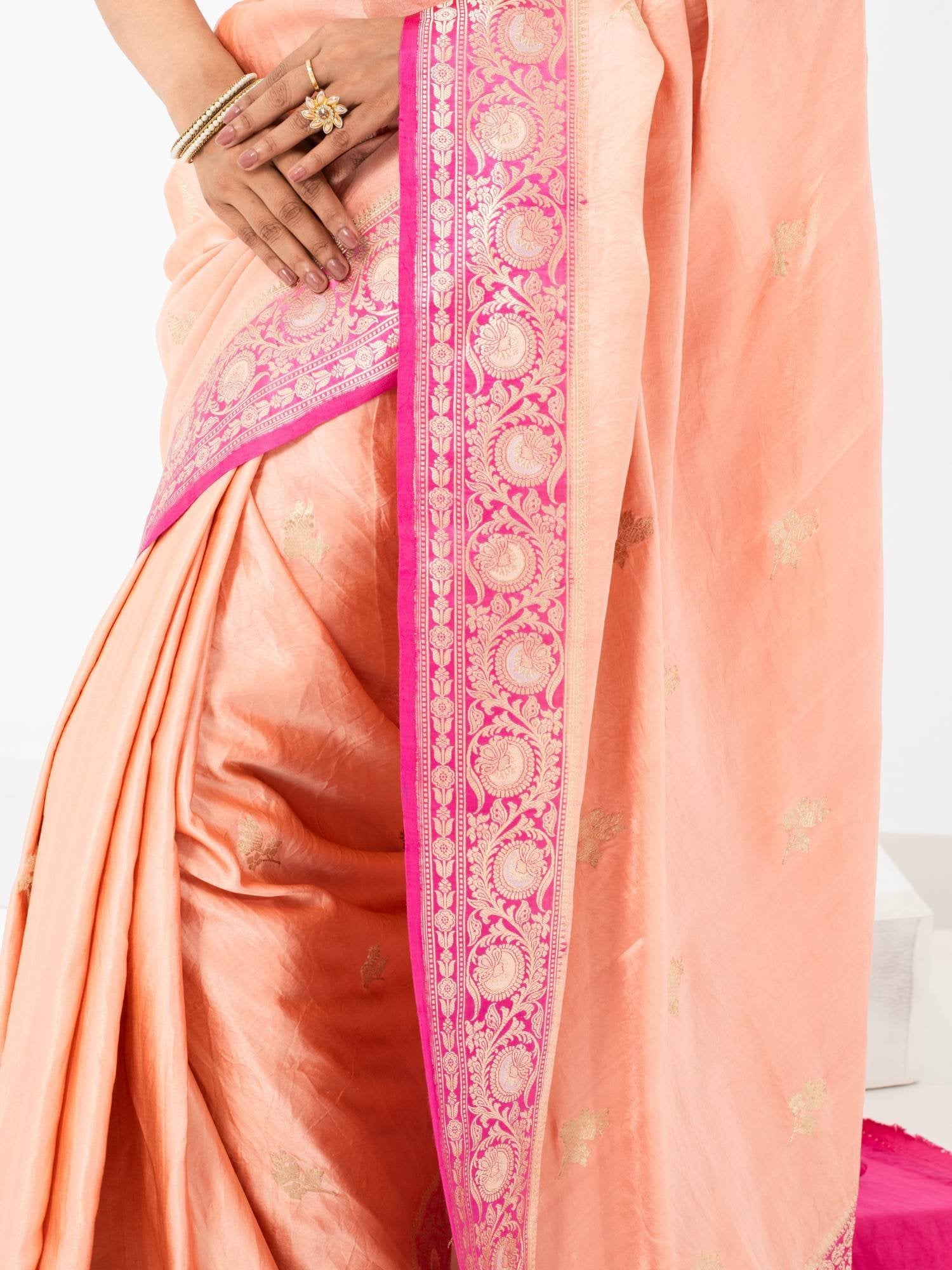 Lakshita (Peach Pink Kadwa Mushru Satin Saree)