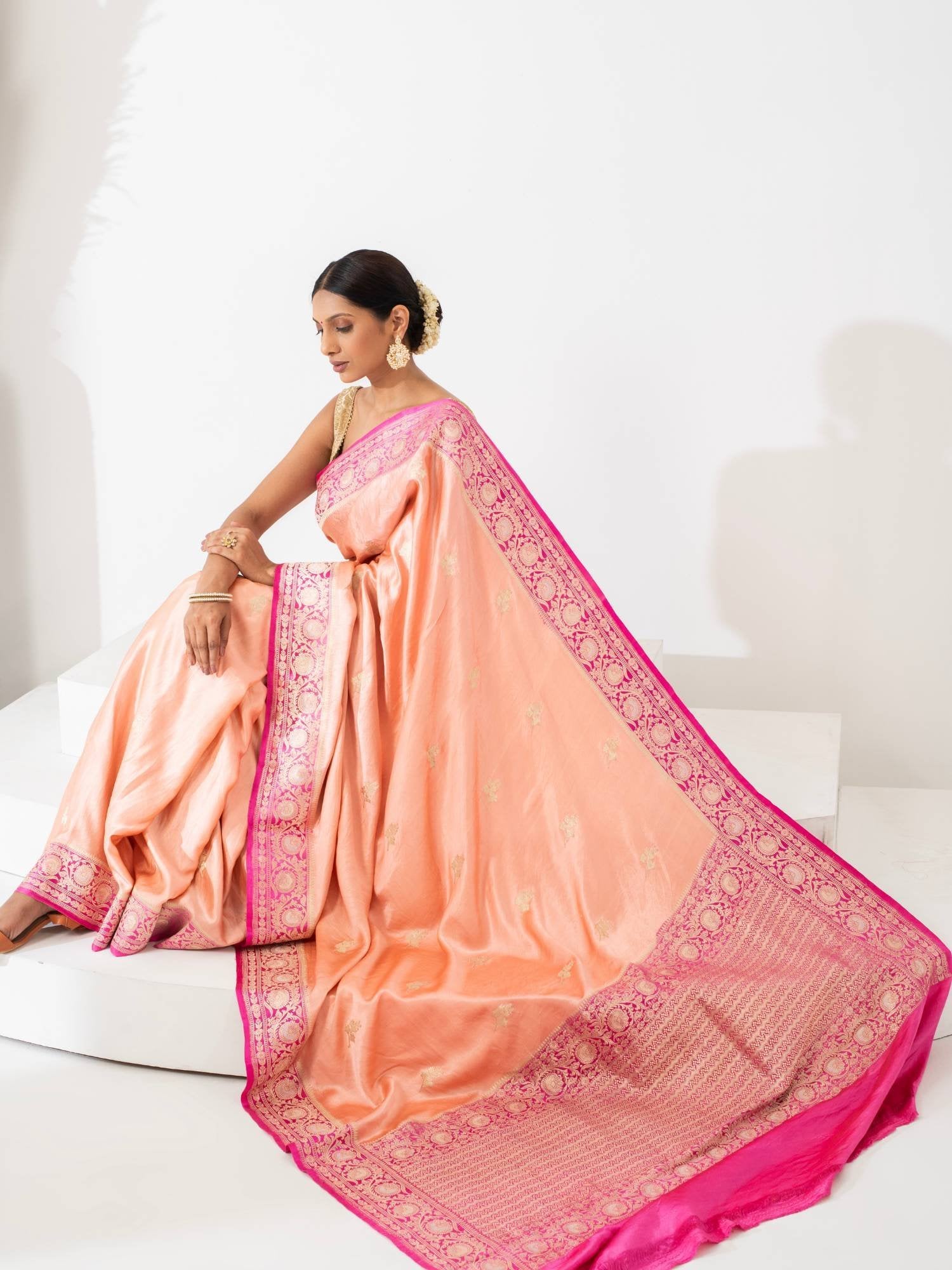 Lakshita (Peach Pink Kadwa Mushru Satin Saree)