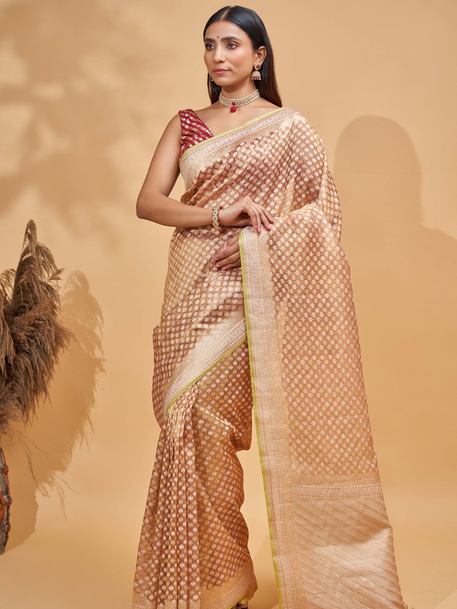 Malvika (Peachish Gold Bootiedar Tissue Saree)