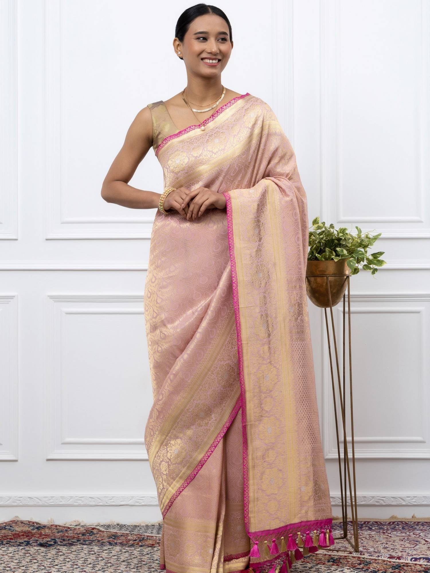 Kumudini (Pink Tanchoi Georgette Saree)