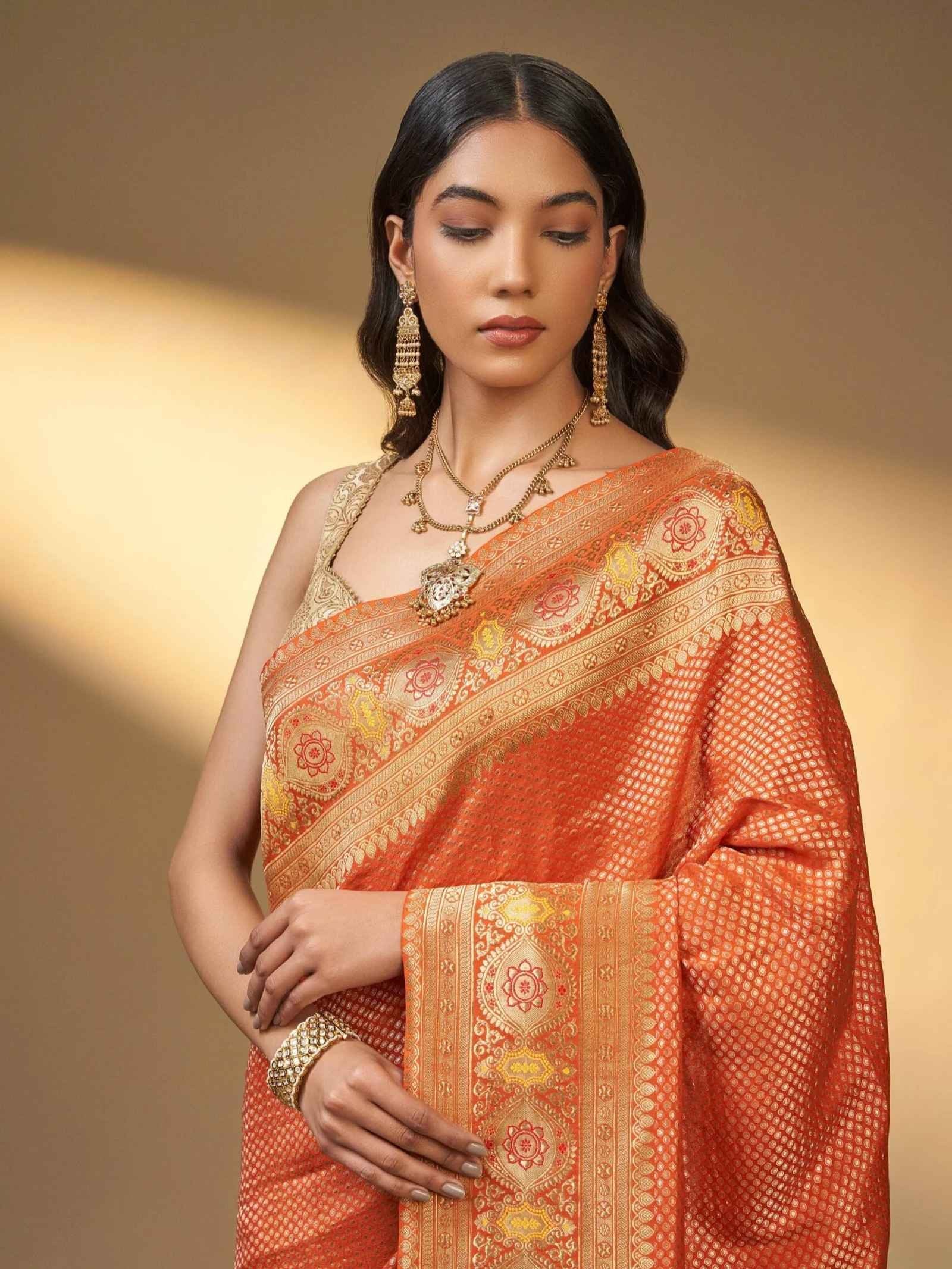Himadri (Tanchoi Georgette Burnt Orange Saree)