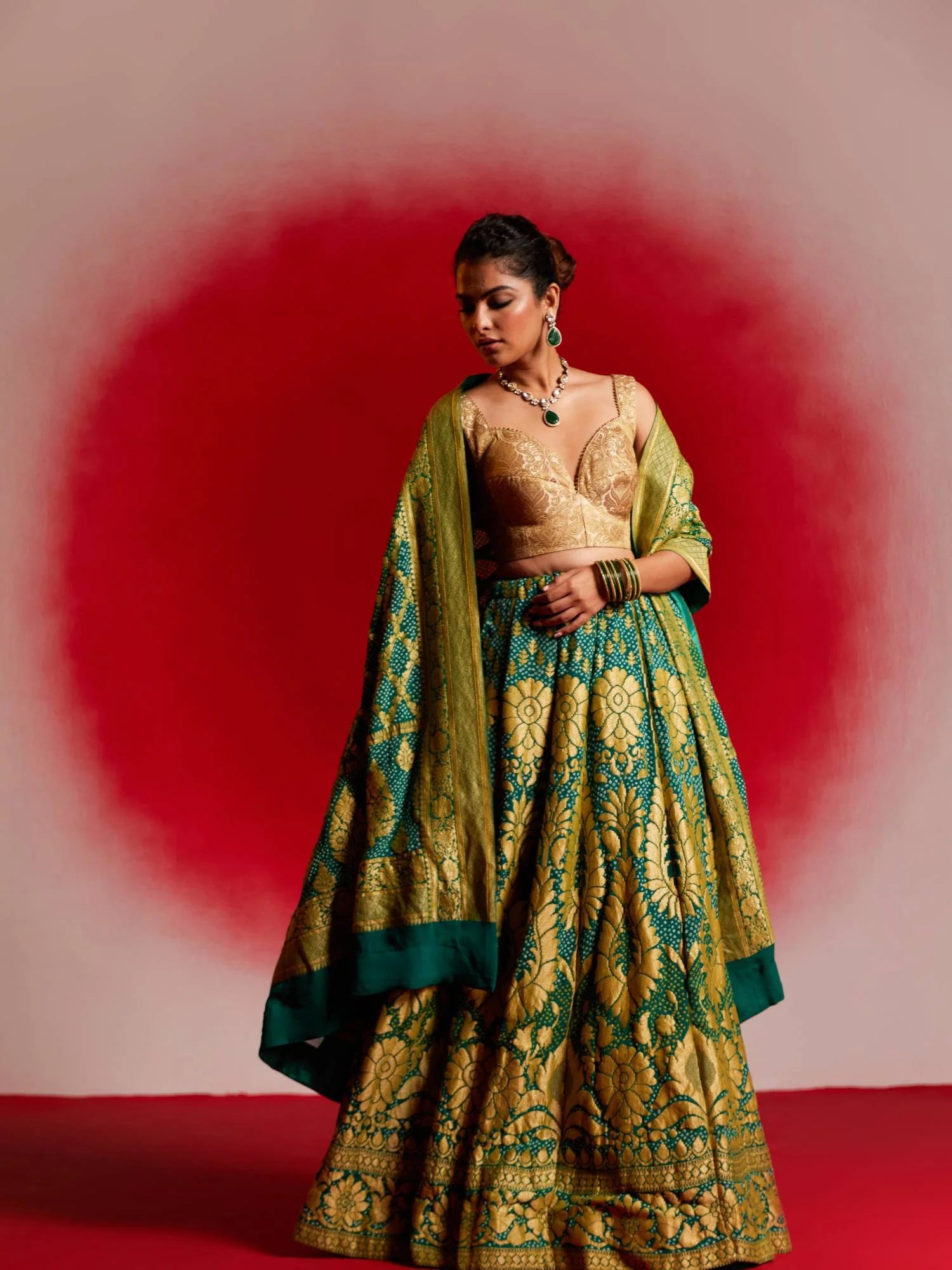 Tanvika (Bandhej Georgette Banarasi Lehenga)