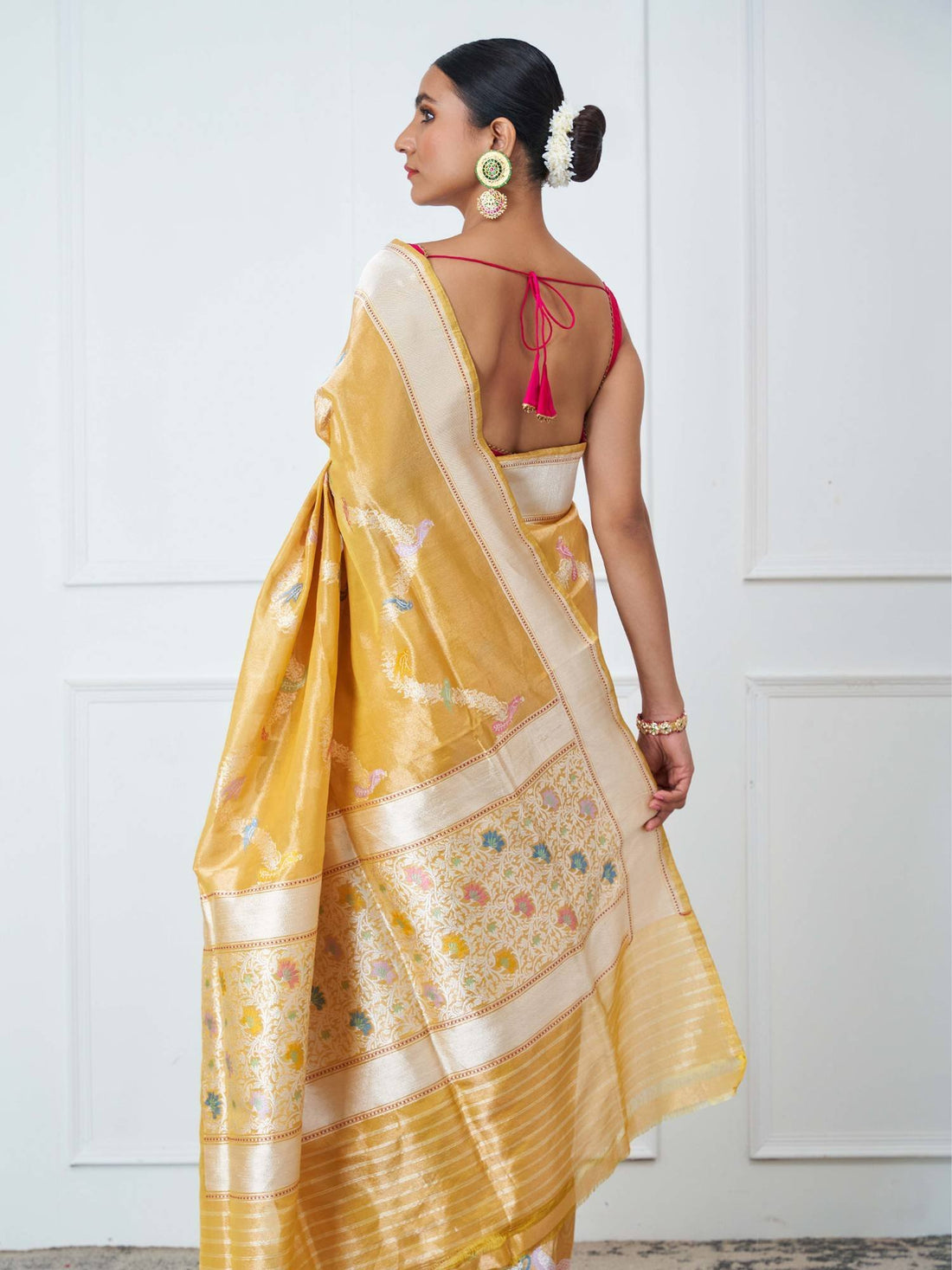 Charulata (Yellow Handloom Birds Jaal Saree)