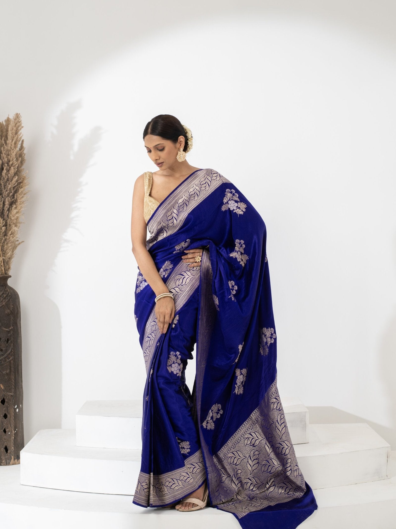 Pranavi (Ink Blue Mushru Silver Zari Saree)