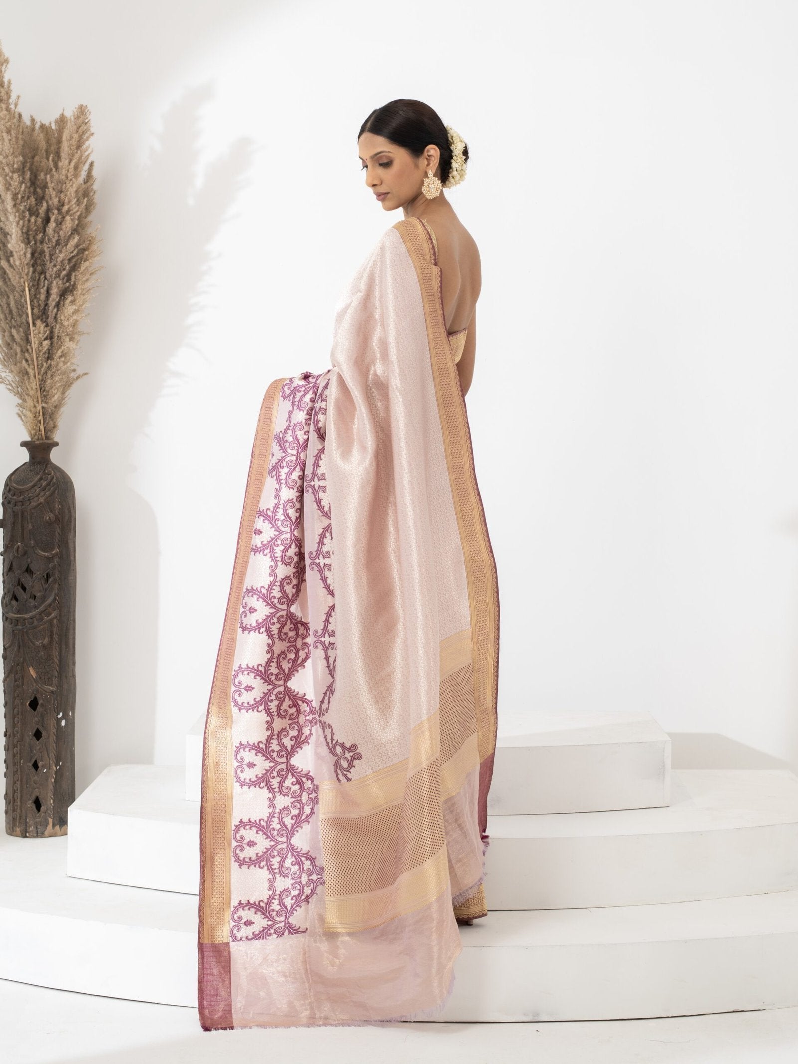 Revati (Champagne Tissue Brocade Jaal Border Saree)