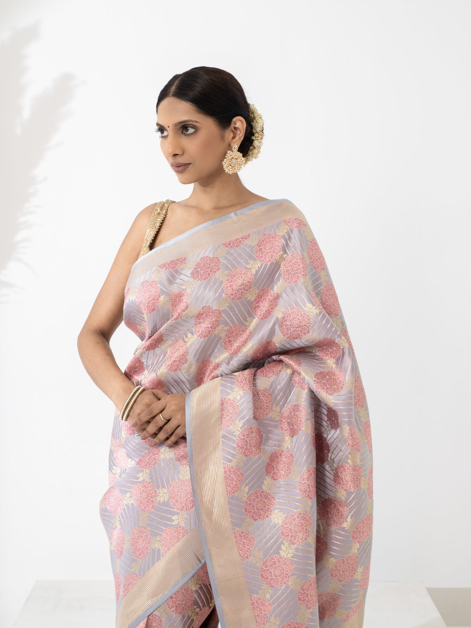 Vibha (Bluish Grey Meenakari Allover Mushru Saree)