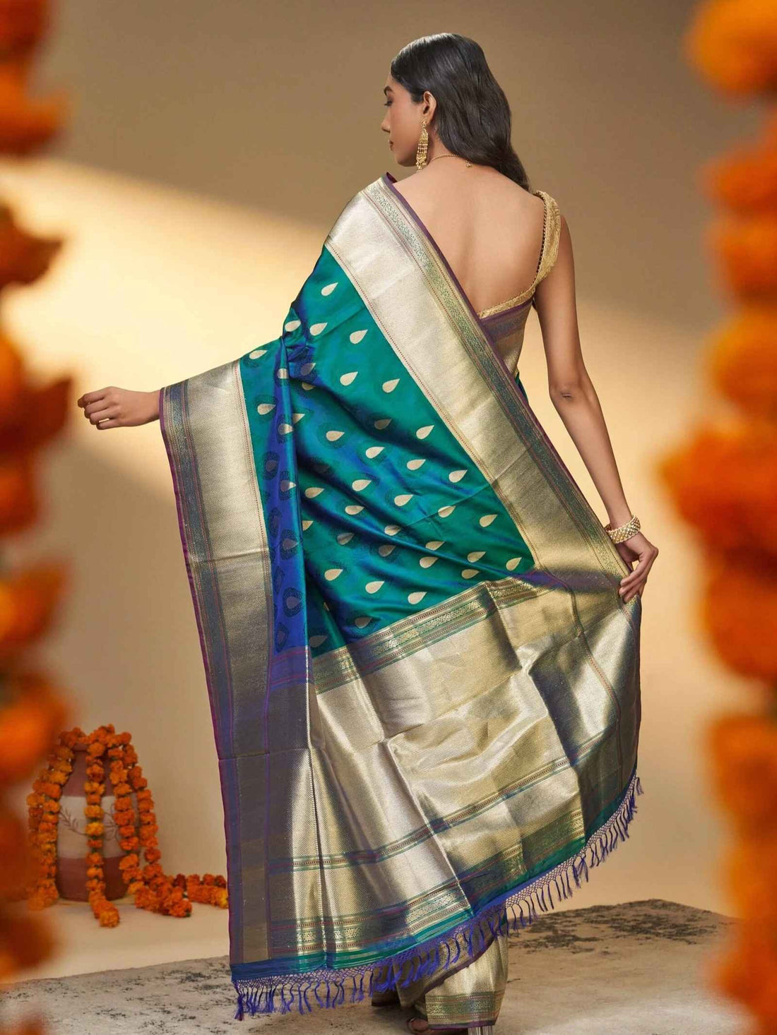 Usha (Two-Tone Katan Silk Kadwa Boota Saree)