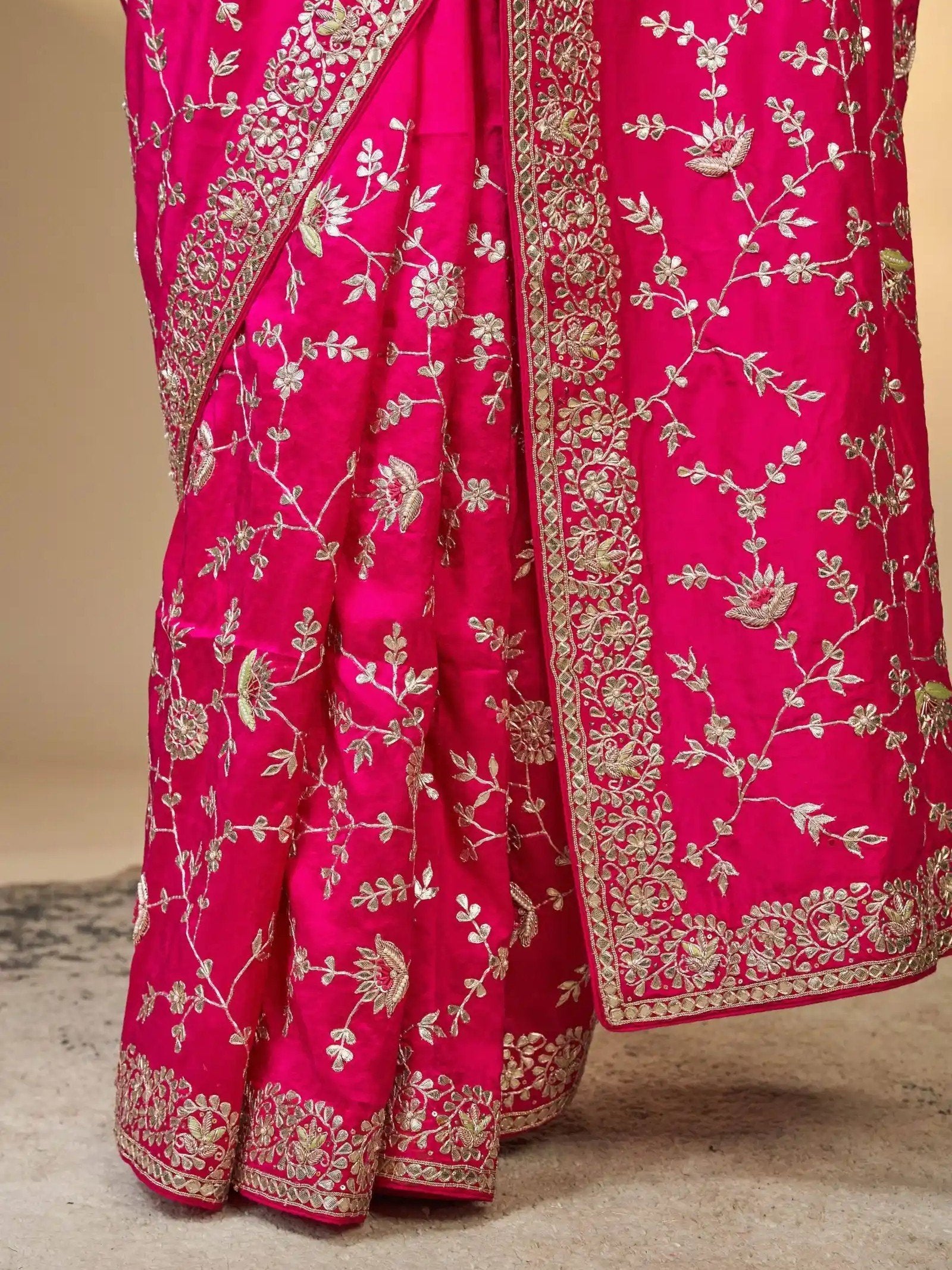 Chamunda (Pink Silk Zardosi Gottapatti Saree)