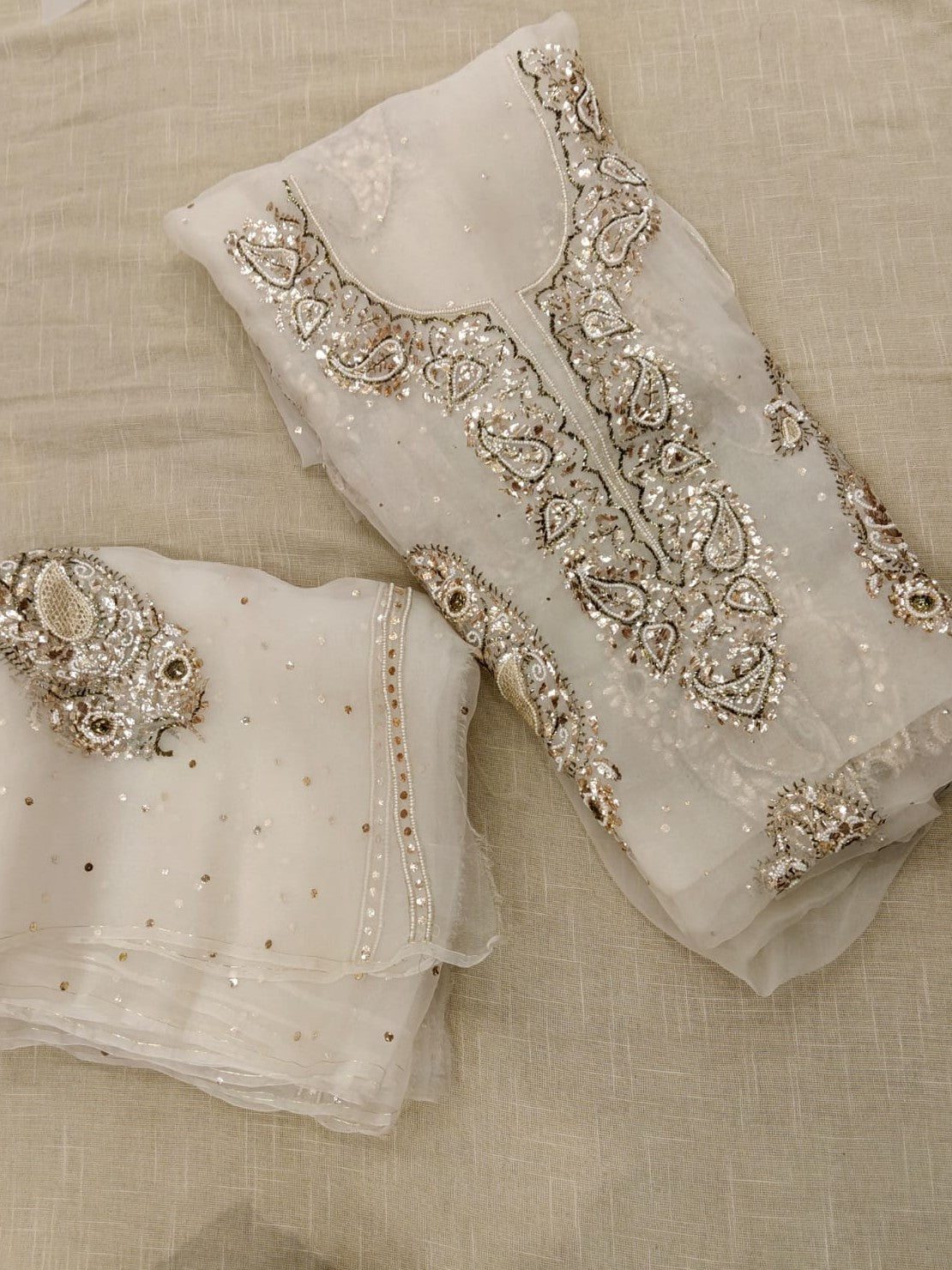 Mrinalika (Ivory Chikankari Mukaish Suit Set)