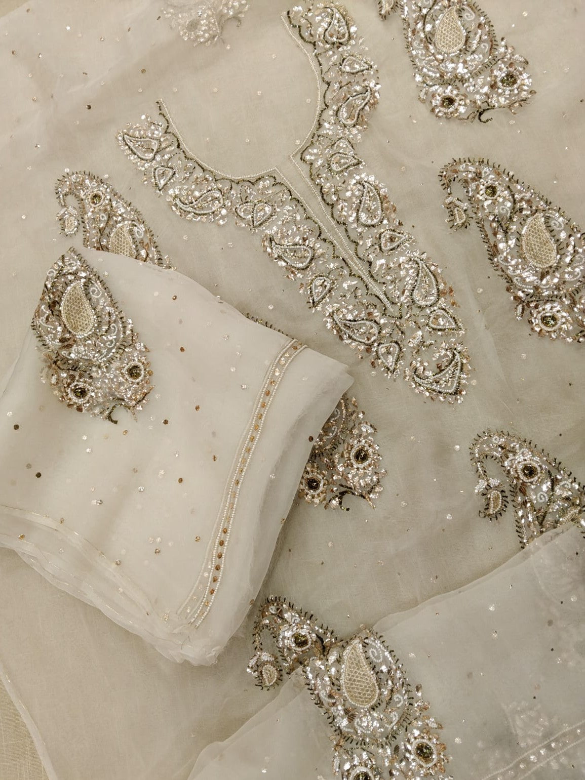 Mrinalika (Ivory Chikankari Mukaish Suit Set)