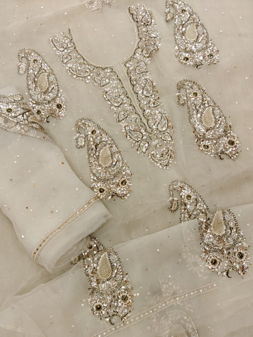 Mrinalika (Ivory Chikankari Mukaish Suit Set)