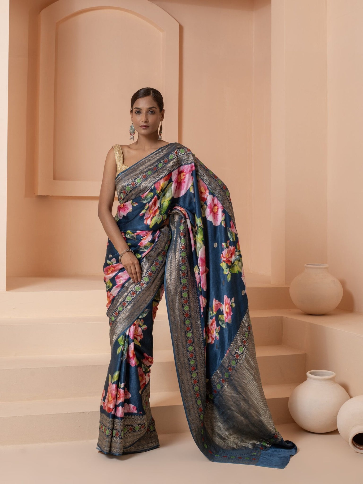 Sundari (Blue Bold Contemporary Mushru Saree)