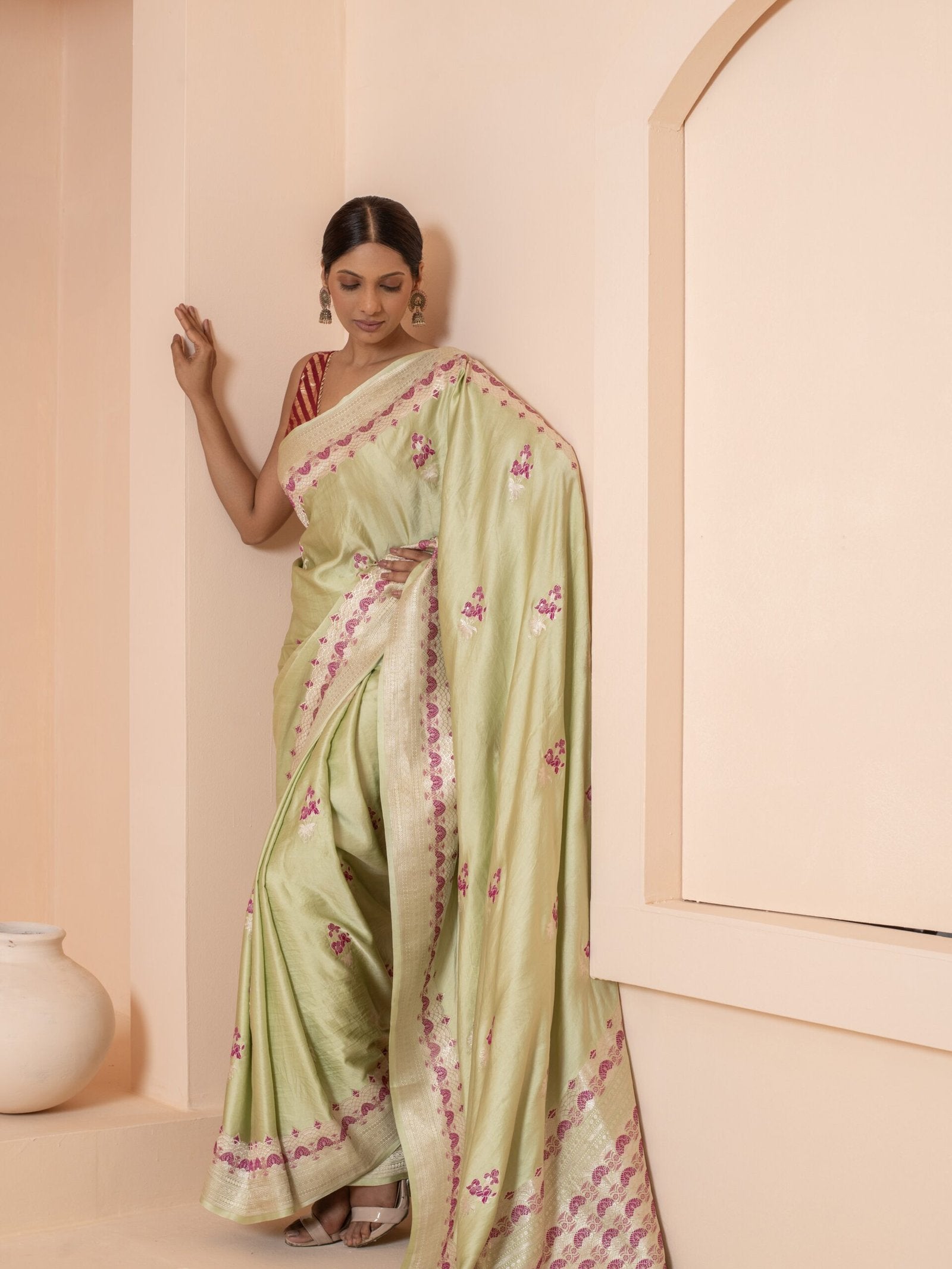 Ekta (Pista Green Meenakari Silk Saree)