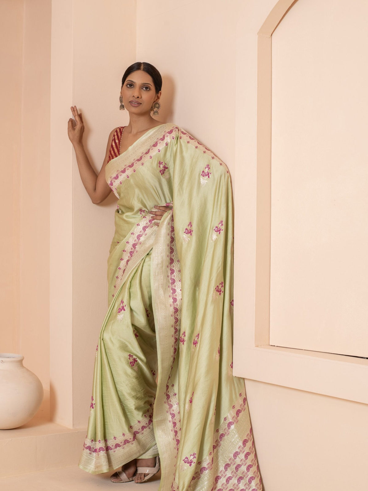 Pista Green Meenakari Saree