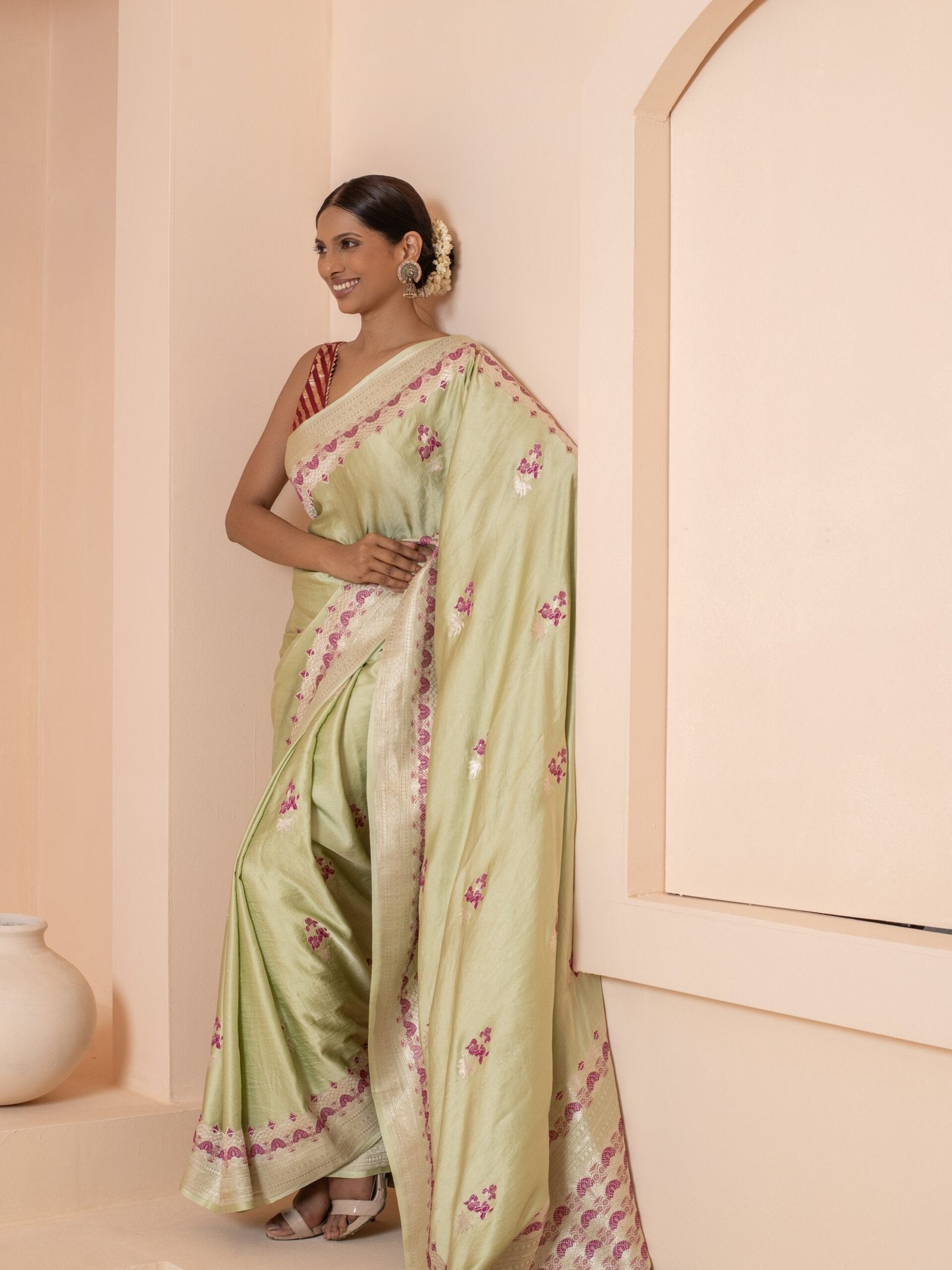 Ekta (Pista Green Meenakari Silk Saree)