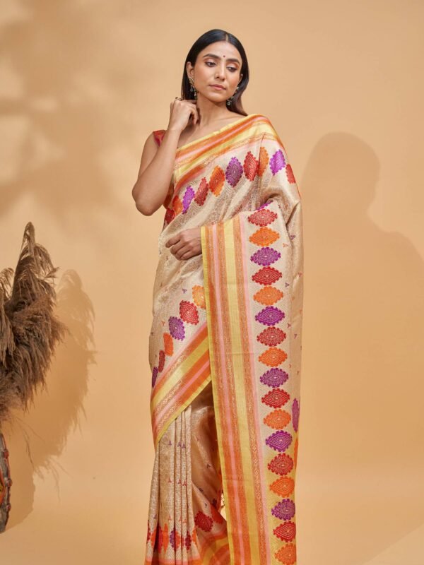 Beige Banarasi silk saree