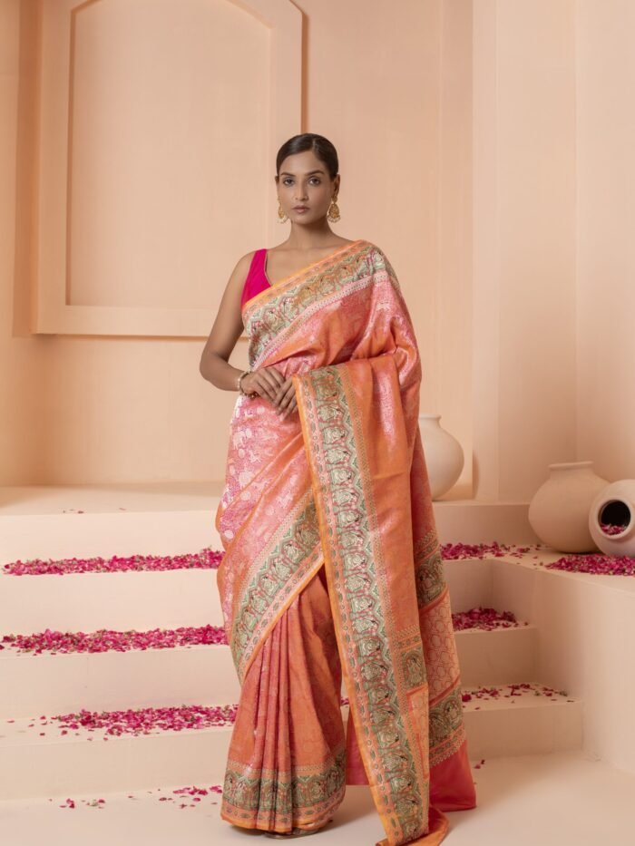 Peach Silk Banarasi Saree