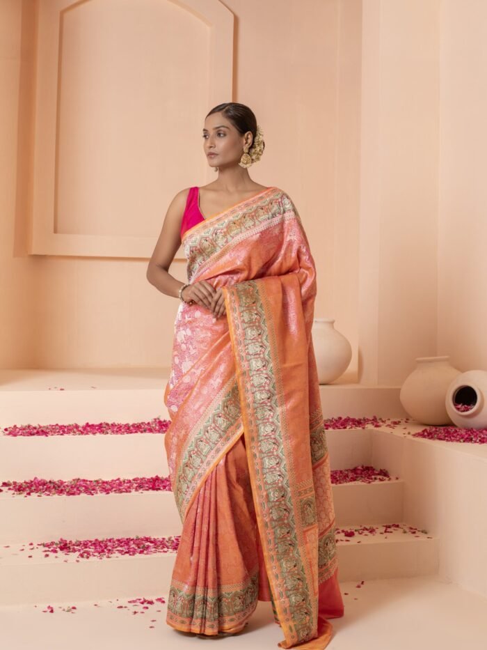 Peach Silk Banarasi Saree