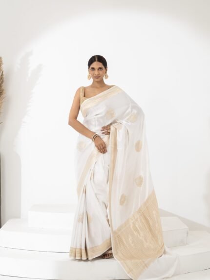 White Banarasi Silk Saree