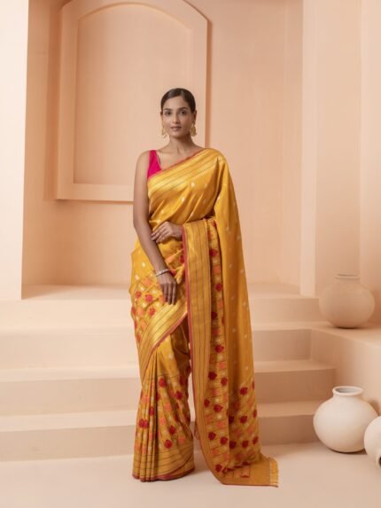 Yellow Banarasi Handloom Sarees