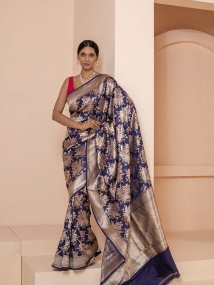 Blue handloom banarasi saree