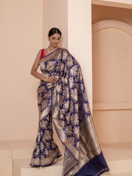 Blue handloom banarasi saree