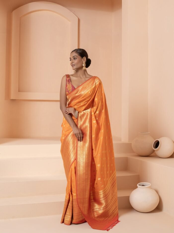 Orange handloom banarasi saree