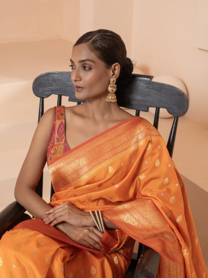 Orange handloom banarasi saree