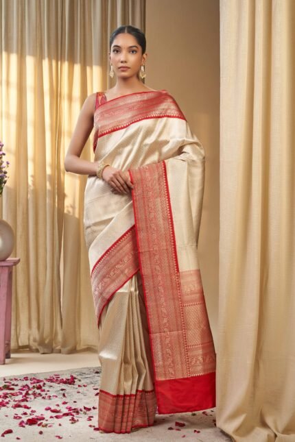 Cream Luxury Festive Saree for Women