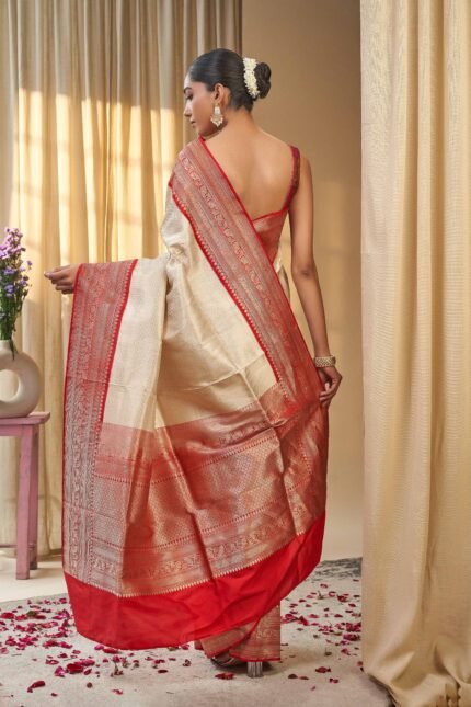 Cream Luxury Festive Saree for Women