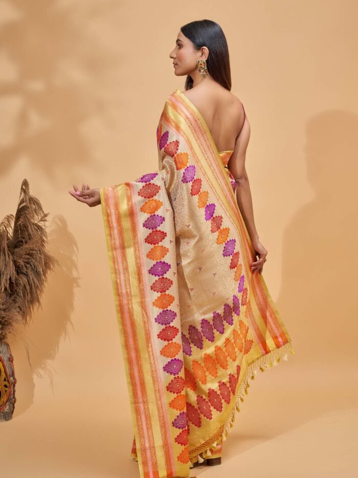 Ila (Beige Tanchoi Meenakari Border Saree) - Image 3