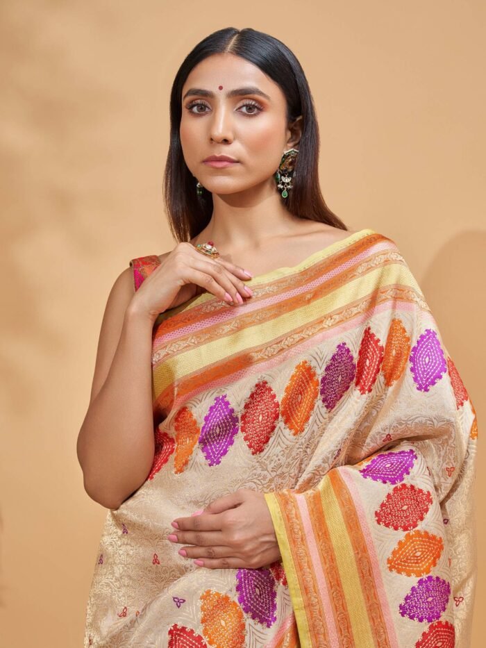 Ila (Beige Tanchoi Meenakari Border Saree) - Image 4