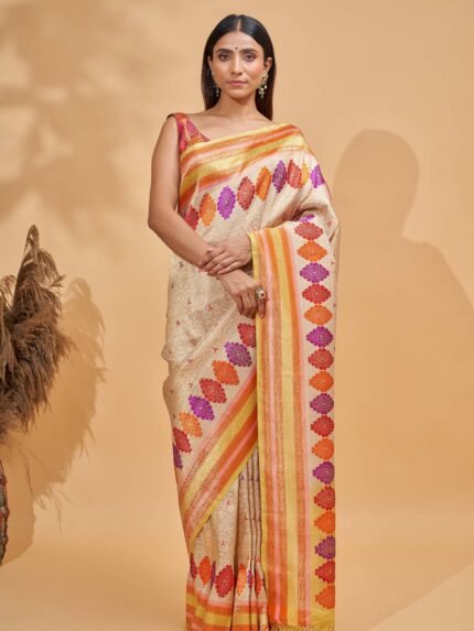 Ila (Beige Tanchoi Meenakari Border Saree)