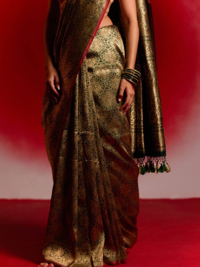 Gaurangi (Bottle Green Brocade Saree) - Image 4