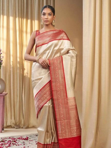 Ganga (Katan Silk Kadwa Red Border Saree)