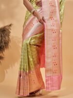 Meera (Green Katan Silk Pink Border) - Image 4
