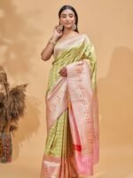 Meera (Green Katan Silk Pink Border) - Image 2