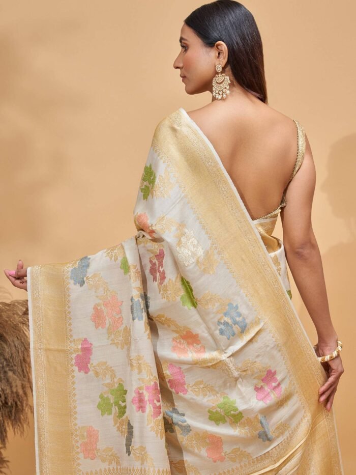 Sharanya (Ivory Tussar Georgette Jaal Saree) - Image 5