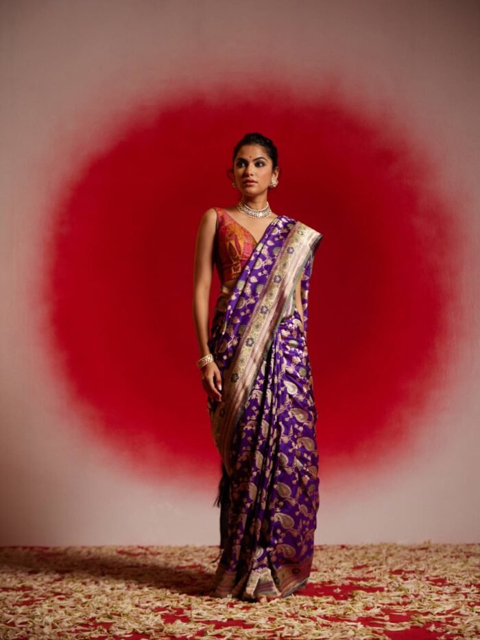 Sitara (Purple Katan Banarasi Jangla Saree) - Image 1