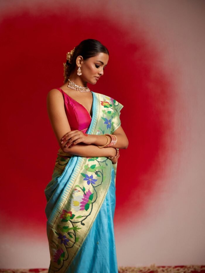 Krithika (Blue Paithani Lotus Border Saree) - Image 4
