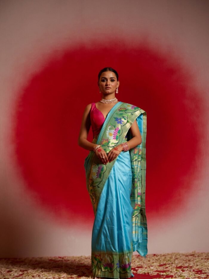 Krithika (Blue Paithani Lotus Border Saree) - Image 1