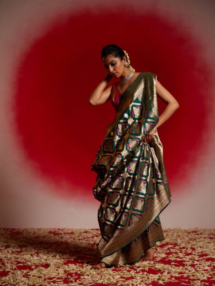 Prarthana (Meenal Green Birds Jangla Saree) - Image 2