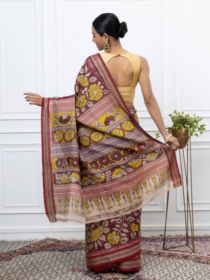 Mridula (Maroon Tussar Pen Kalamkari Saree) - Image 3