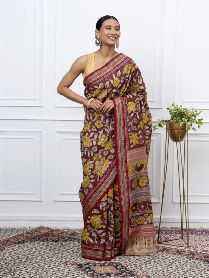 Mridula (Maroon Tussar Pen Kalamkari Saree) - Image 2
