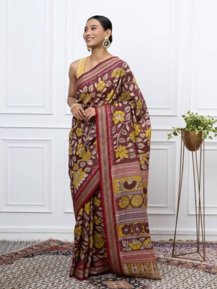 Mridula (Maroon Tussar Pen Kalamkari Saree)